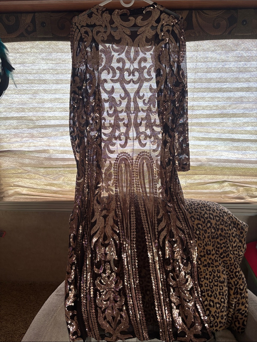 Bronze Sequin Mesh Evening Dress